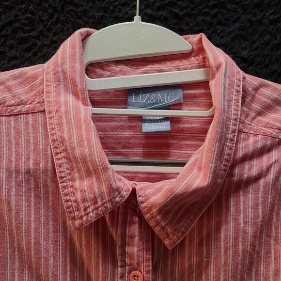 Liz & Me Womens Button Up Pink Size 22/24 100% Cotton Striped Roll-Tab Sleeve - Picture 8 of 13